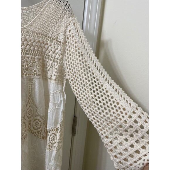 Anthropologie Raga Womens Sz L CROCHET A-LINE Tunic OFF-WHITE COLOR Bohemian - Picture 4 of 9